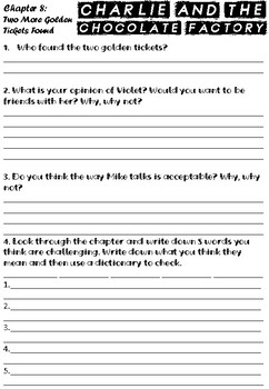 Charlie And The Chocolate Factory Chapter 8 Question And Answer Activity