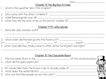 Charlie And The Chocolate Factory Comprehension Questions Tpt