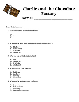 Charlie and the Chocolate Factory Comprehension Questions by Angie Kennedy