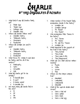 Preview of Charlie and the Chocolate Factory Follow Along Movie Worksheet