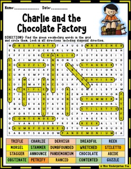 Charlie and the Chocolate Factory Novel Vocabulary Words Puzzle with Easel