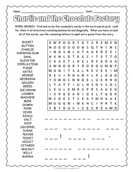 No Prep Charlie And The Chocolate Factory Activities Puzzle Worksheet Pack