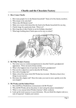 Charlie And The Chocolate Factory Reading Comprehension Questions By M Walsh