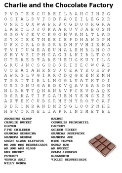 Charlie and the Chocolate Factory Word Search by Steven's Social Studies