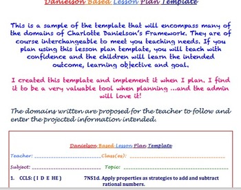 Preview of Charlotte Danielson Lesson Plan Template: A Sweet Design for the Teacher!