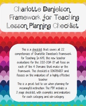 Preview of Charlotte Danielson Lesson Planning Checklist All Domains