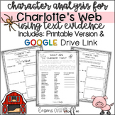 Charlotte's Web Character Traits Analysis: Printable and D