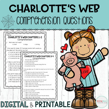 Preview of Charlotte's Web Comprehension Questions Printable & Digital
