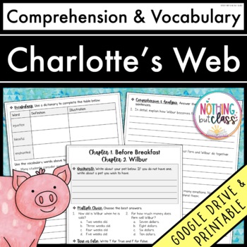 Preview of Charlotte's Web | Comprehension Questions and Vocabulary by chapter