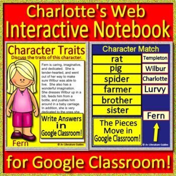 Preview of Charlotte's Web Digital Interactive Notebook 30 Google Slides for Story Elements