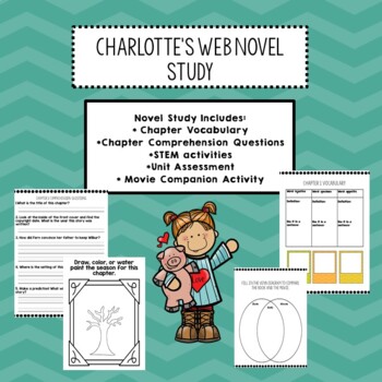 Preview of Charlotte's Web NOVEL STUDY! STEM, COMPREHENSION, VOCAB!