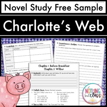Preview of Charlotte's Web Novel Study FREE Sample | Worksheets and Activities