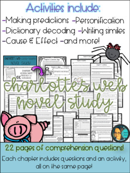 Preview of Charlotte's Web Novel Study- Reading Comprehension - Story Elements
