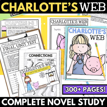 Preview of Charlotte's Web Novel Study Unit Activities - Comprehension Questions - Craft