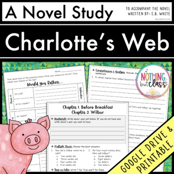 Preview of Charlotte's Web Novel Study Unit - Comprehension | Activities | Tests