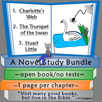 Preview of Charlotte's Web, Stuart Little, and The Trumpet of the Swan Novel Studies Bundle