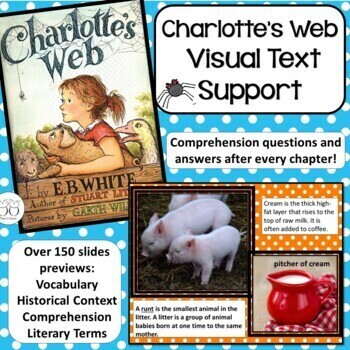 Preview of Charlotte's Web Visual Novel Study - Comprehension Q & A, Activities for Google