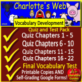 Charlotte's Web Vocabulary Activities, Task Cards, Crosswo