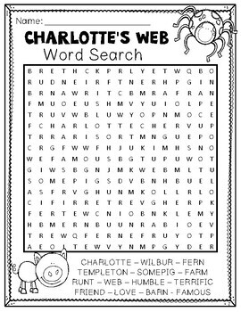 Charlotte's Web Word Search Activity (with Answer Key) | TpT