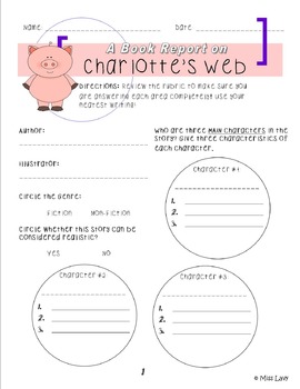 charlotte's web book report template