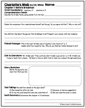 charlottes web comprehension packet by deana jones tpt