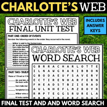 Charlotte's Web﻿” Vocabulary Matching, Crossword & Word Search Package