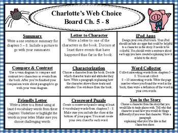 Charlotte s Web Reading Choice Boards by The Carefree 