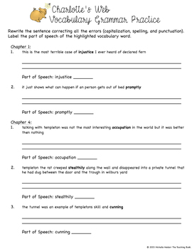 charlottes web vocabulary packet by the teaching bank tpt