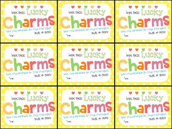 Preview of Charm Bracelet/ Lucky Charms Testing Motivation Treat Tag-Hope these Lucky...