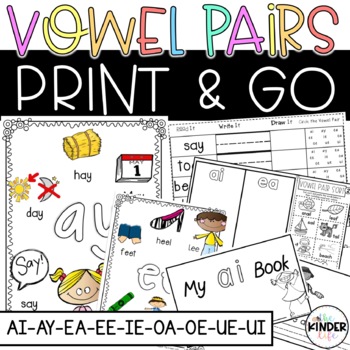 Preview of Vowel Pairs Print and Go Activities and Sorts ai ay ea ee ie oa oe ue ui