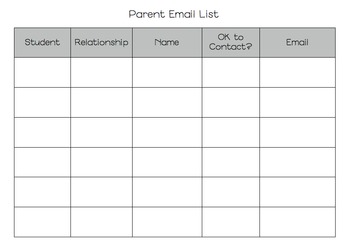 Preview of Chart to Organize Parent Email Addresses