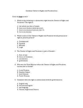 Preview of Charter of Rights and Freedoms quiz