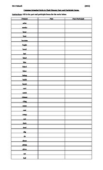 Preview of Charting Common Irregular Verbs in Their Present, Past, and Participle Forms