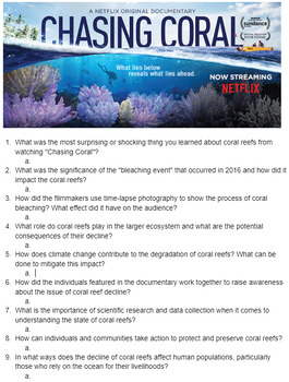 Preview of Chasing Coral Netflix Movie Discussion Question Worksheet