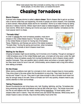 Chasing Tornadoes (Storm Chasers) Reading and Questions by Alyssa Teaches