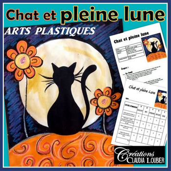 Preview of Arts plastiques: Chat à la pleine lune, français, Automne, Halloween