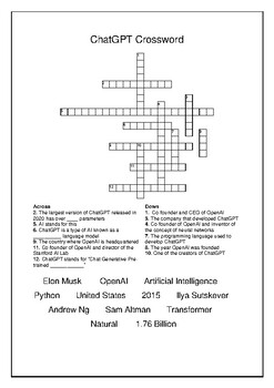 ChatGPT Crossword Puzzle and Word Search Bell Ringer TPT