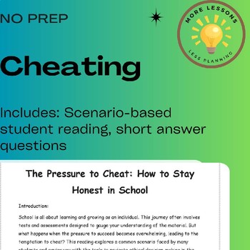 Preview of Cheating: School Ethics Scenario Reading Comprehension Worksheet