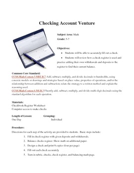 Preview of Check Account Venture ~ Adding/Subtracting Decimals