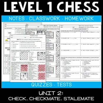 Preview of Check, Checkmate, Stalemate (Level 1 Chess Worksheets/Curriculum - Unit 2)
