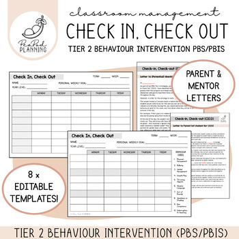 Preview of Check In / Check Out Behaviour Intervention Guide and Editable Tracking Sheet