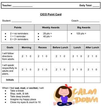 Preview of Check In Check Out (CICO) Point Card (Editable)