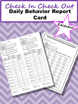 Preview of Check In Check Out Editable Daily Behavior Report Card