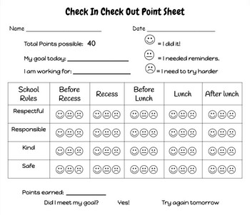 Preview of Check In Check Out Point Sheet For Primary