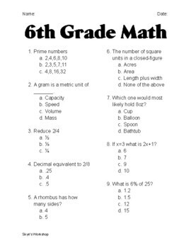 middle school math worksheets