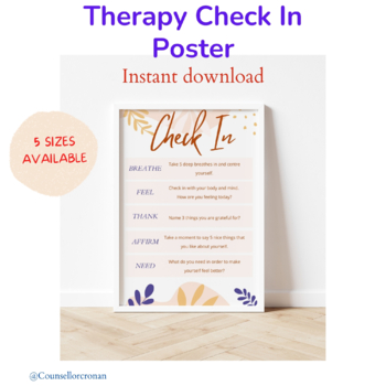 Preview of Check In, Therapist office poster, Mood meter, school psychologist, counselor