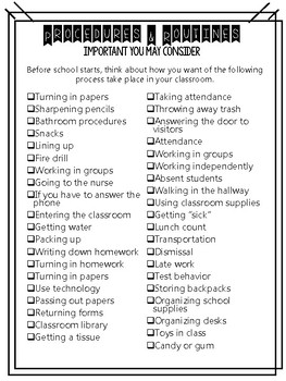 Check List of Routines & Procedures by La Clase de la Senora Connolly