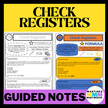 Preview of Check Registers Personal Finance Guided Notes