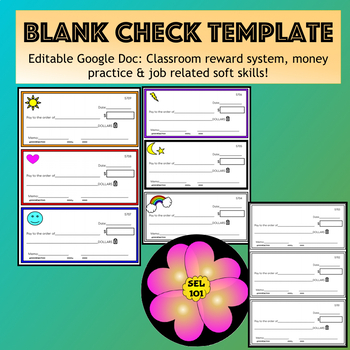 Preview of Check Template (Editable Google Doc) Classroom reward system or Money practice