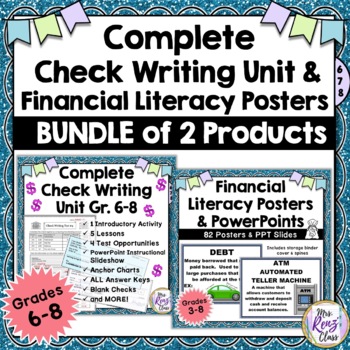 Preview of Check Writing Unit and Financial Literacy Posters & PPTs BUNDLE of 2 Products
